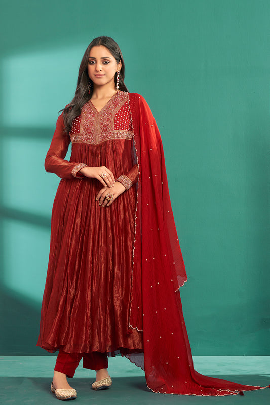  Red Designer Anarkali Set 