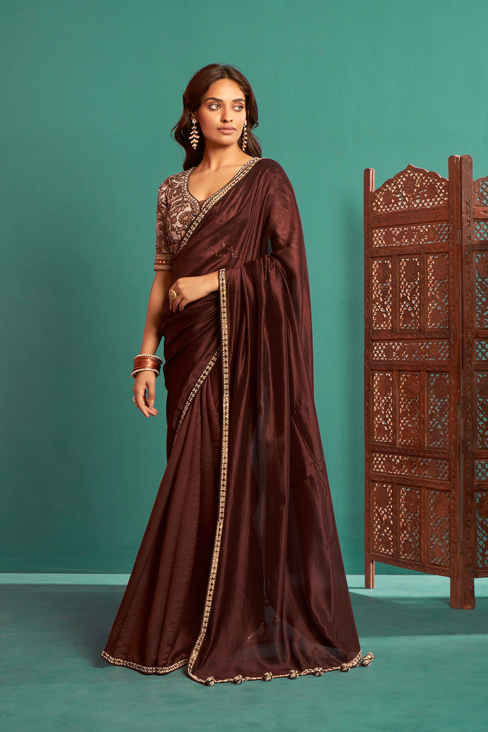 Coffee Brown Saree and Blouse