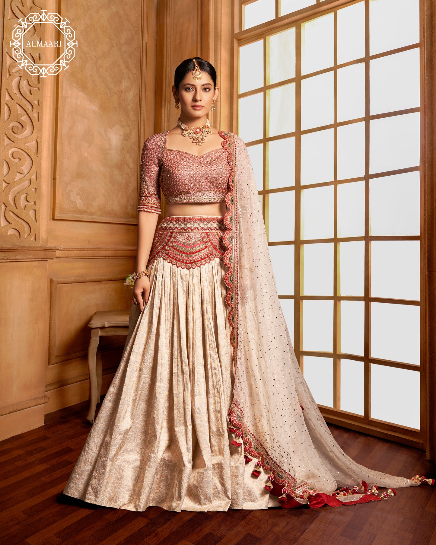 Beige & Red Lehenga Choli