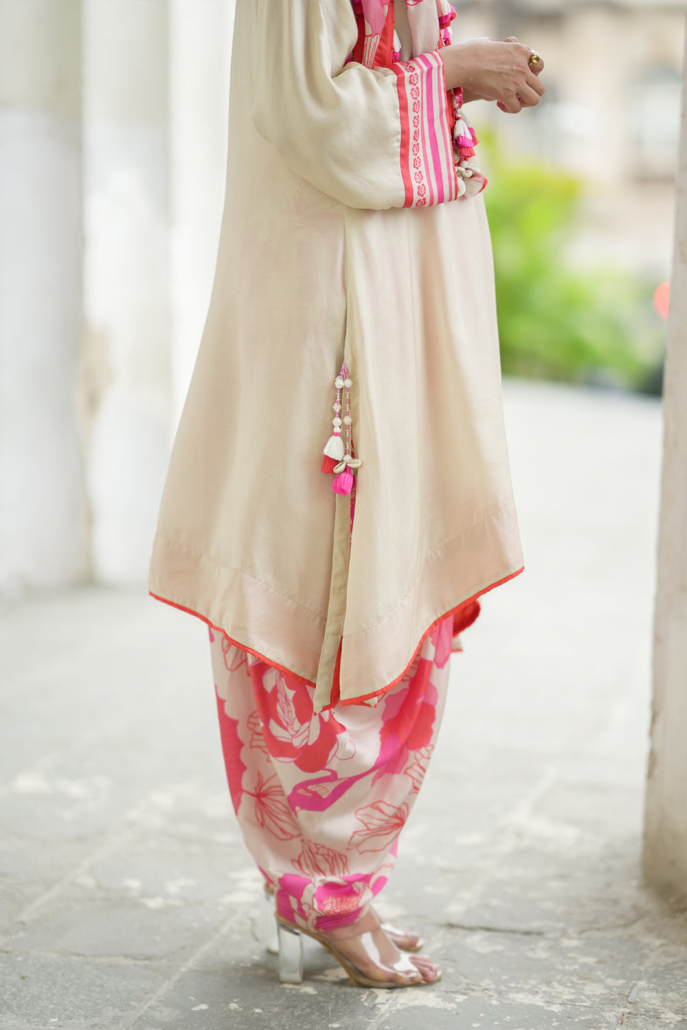 Beige tunic with trousers and scarf