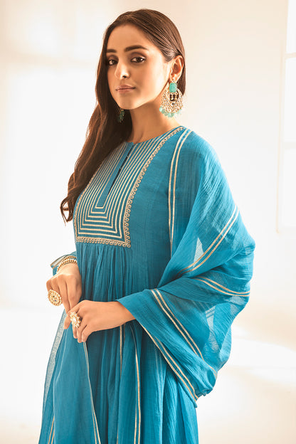 Blue Chanderi Anarkali Set