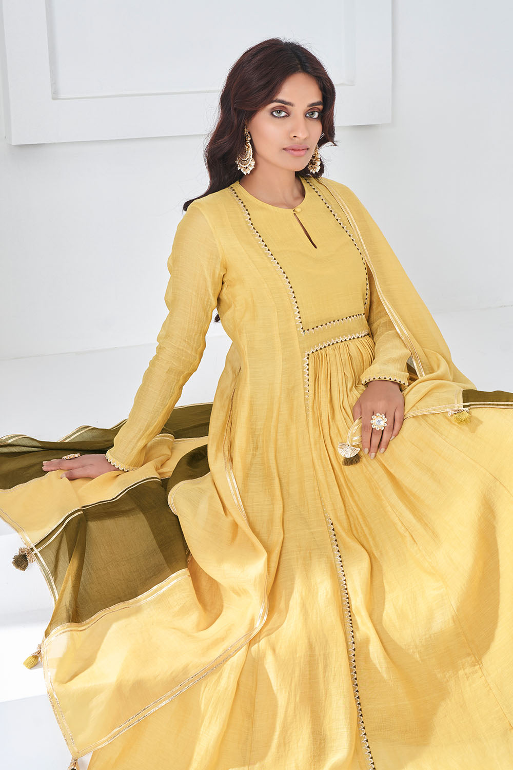 Yellow Chanderi Anarkali Set