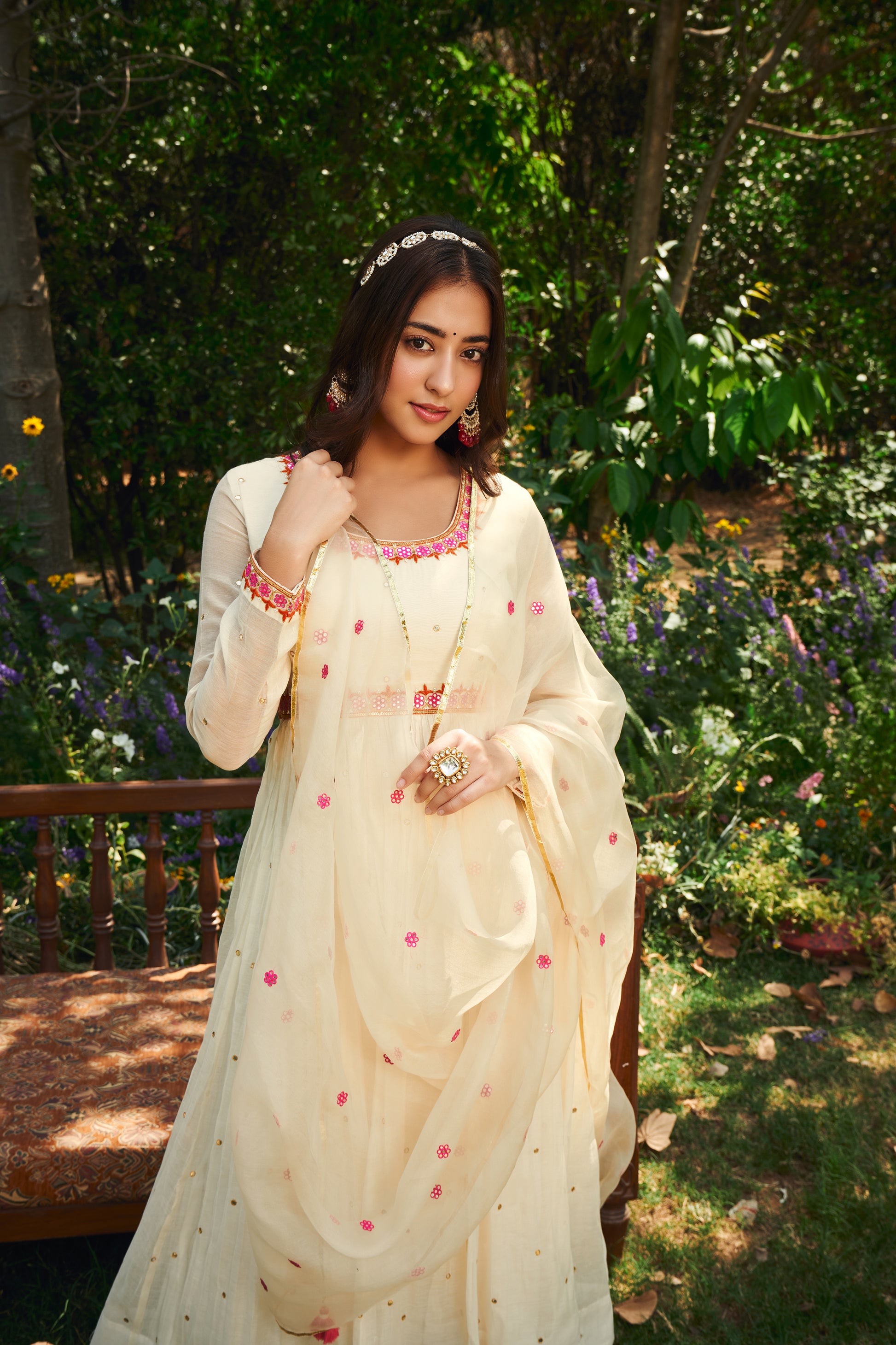 Off-White Chanderi Anarkali Set