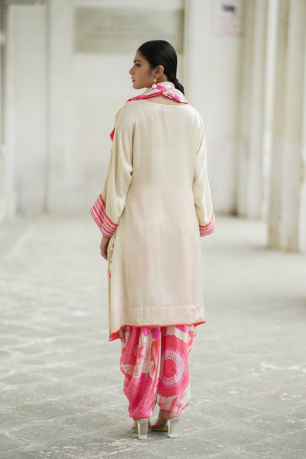 Beige tunic with trousers and scarf