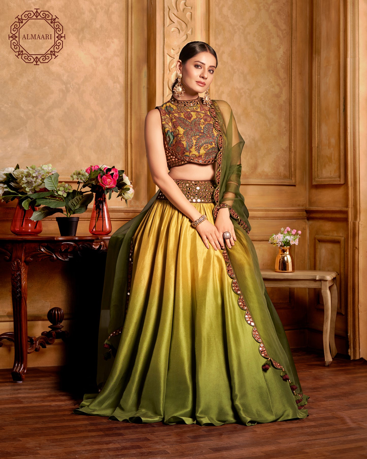 Shaded Kalamkari Green Lehenga Choli