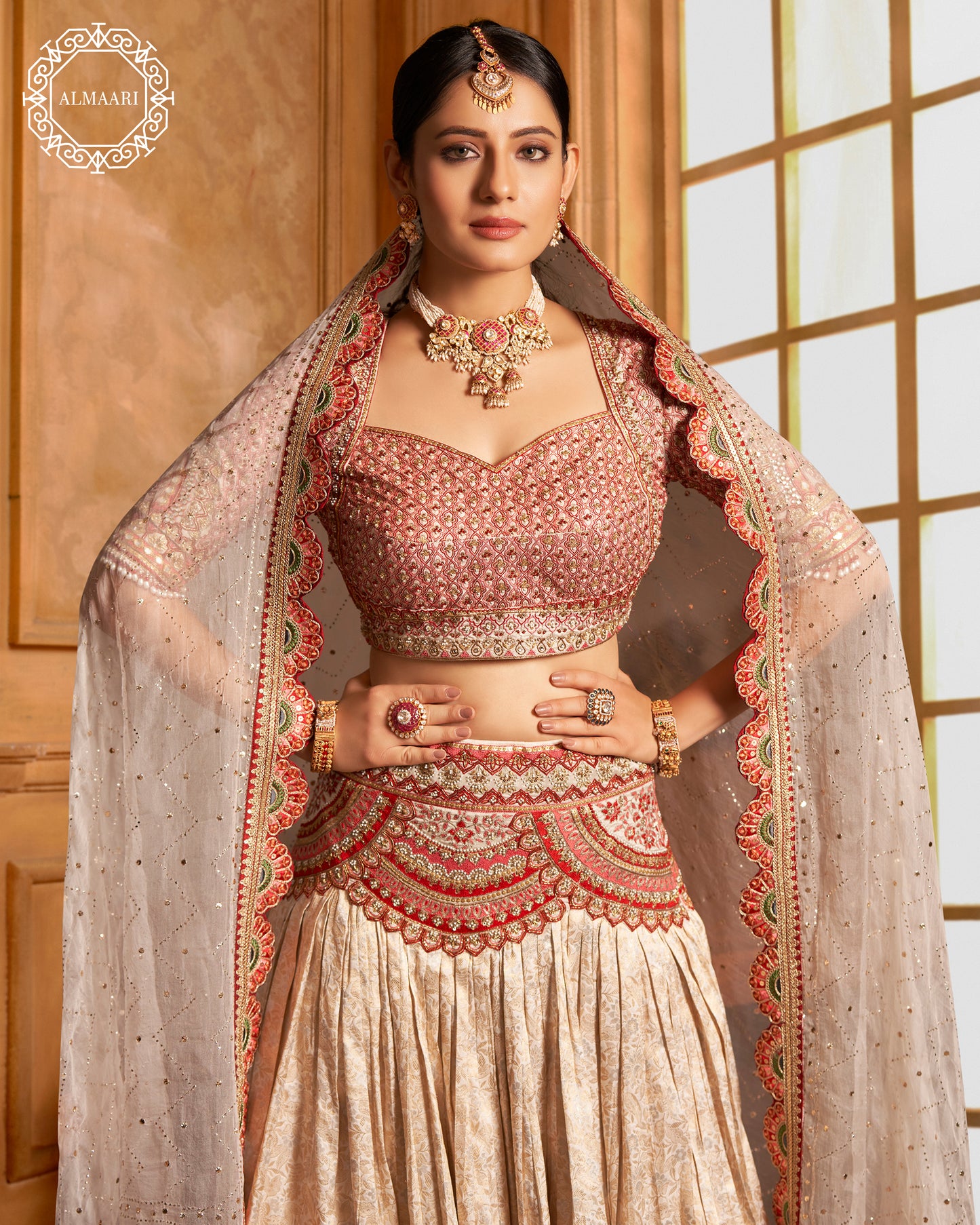 Beige & Red Lehenga Choli