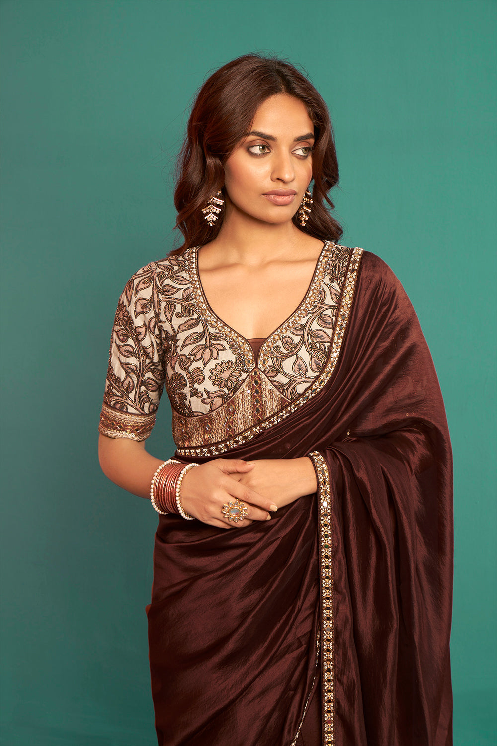 Coffee Brown Saree and Blouse