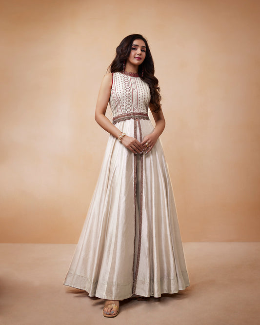 Ivory Silk Anarkali Set