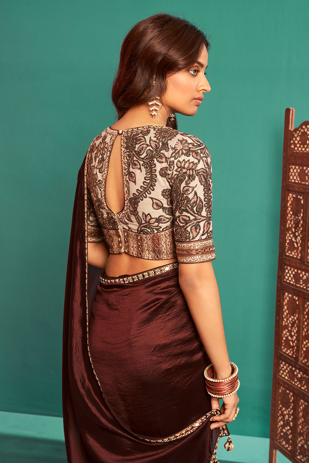 Coffee Brown Saree and Blouse