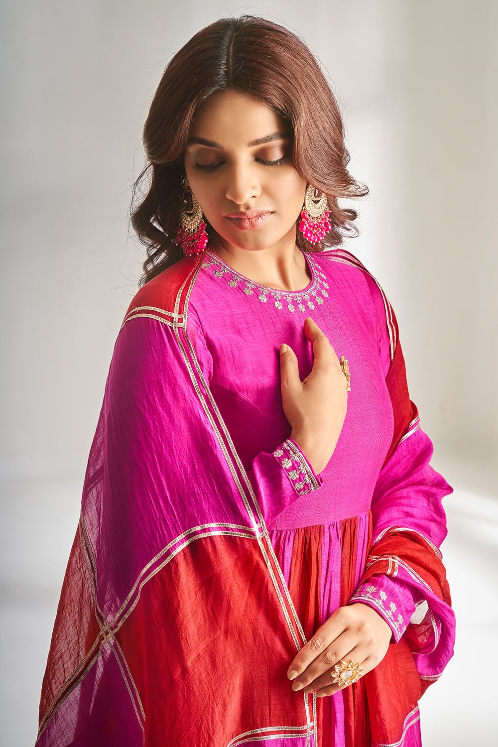 Hot Pink and Cherry Red Anarkali