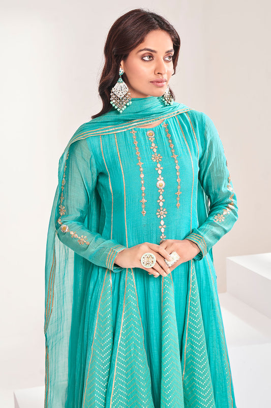 Light Blue Chanderi Anarkali Dres