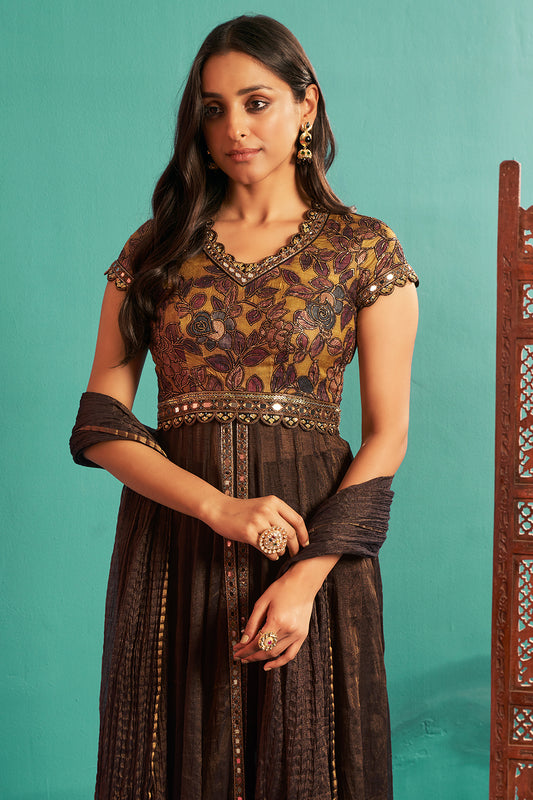 Brown Anarkali With Palazzo Pants