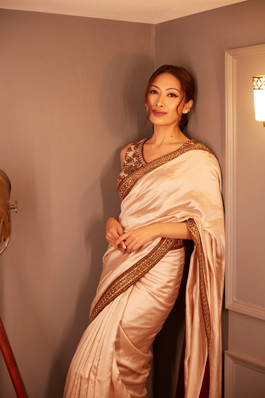 Isha Borah in Beige Saree and Blouse