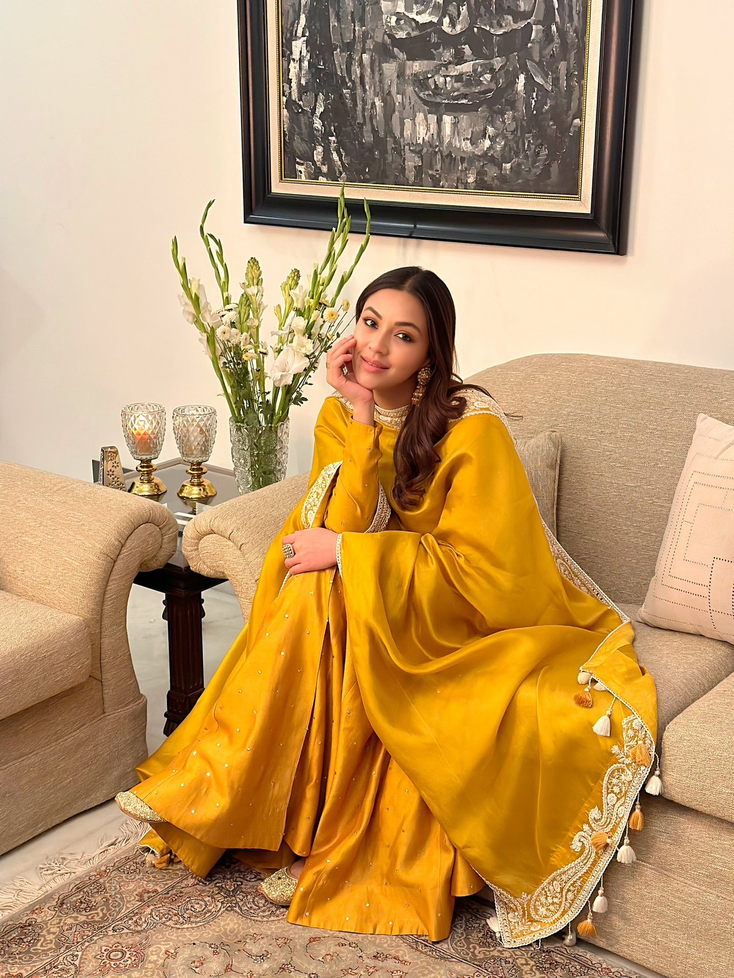 Sheena Rathi in Mustard Angrakha Set