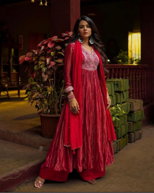 Priyanka Chahar Chaudhary in Crimson Anarkali