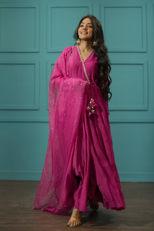 Asmit Sehra in Hot Pink Angrakha