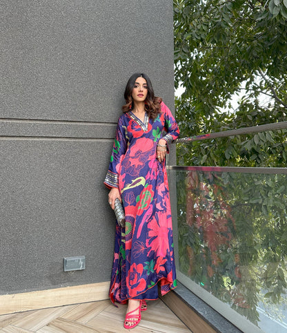 Indigo floral kurta with culottes