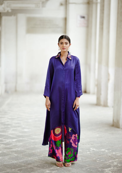 Indigo collared Kurta with culottes